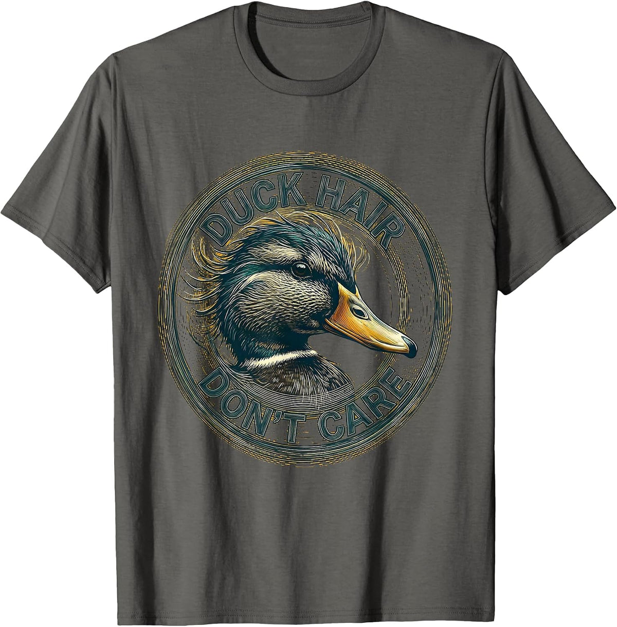 Duck Hair Don't Care Funny Duck Design T-Shirt - Asphalt Grey