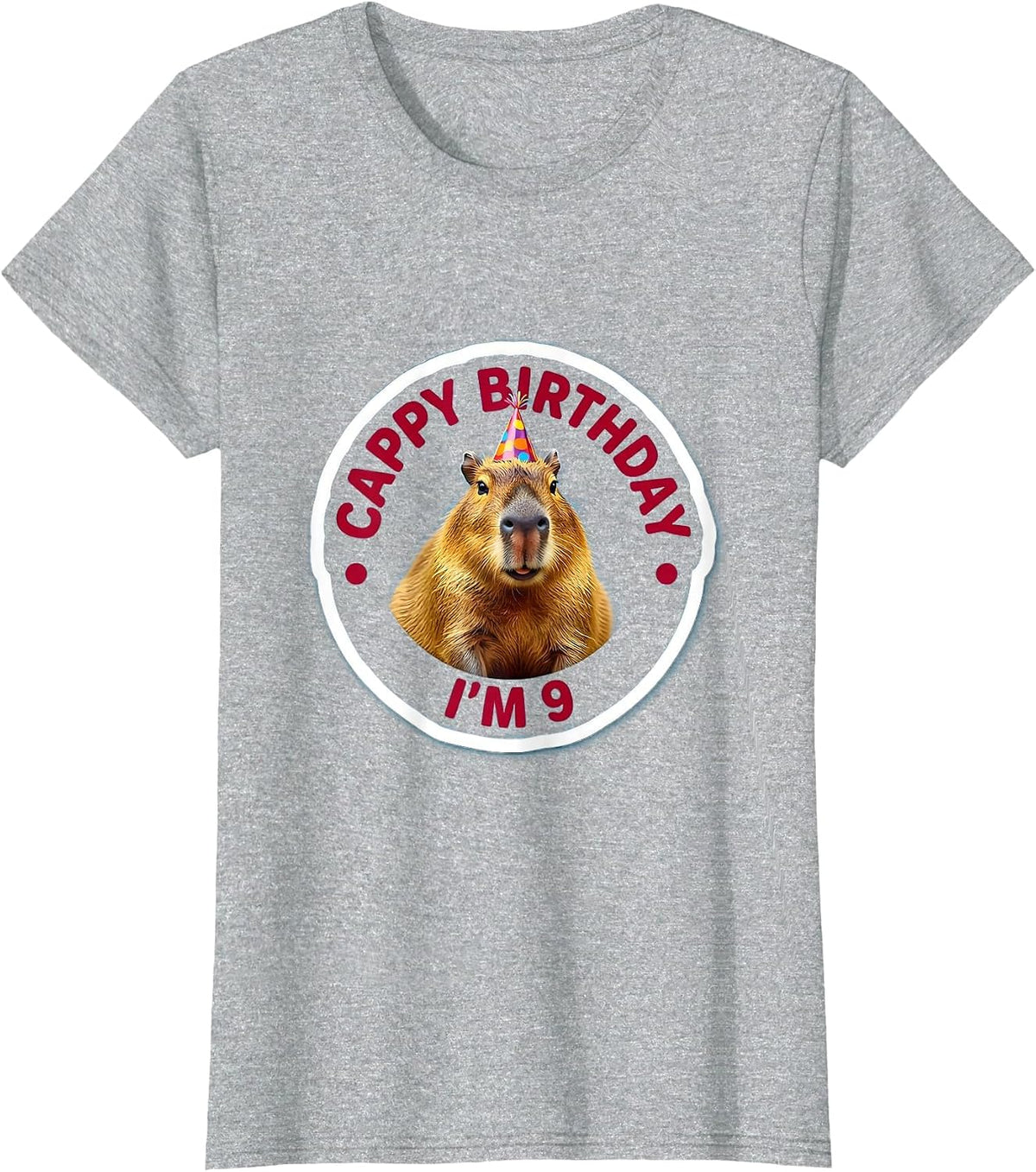 Cappy Birthday I'm 9 Funny Capybara Meme Birthday Party T-Shirt - Heather Grey
