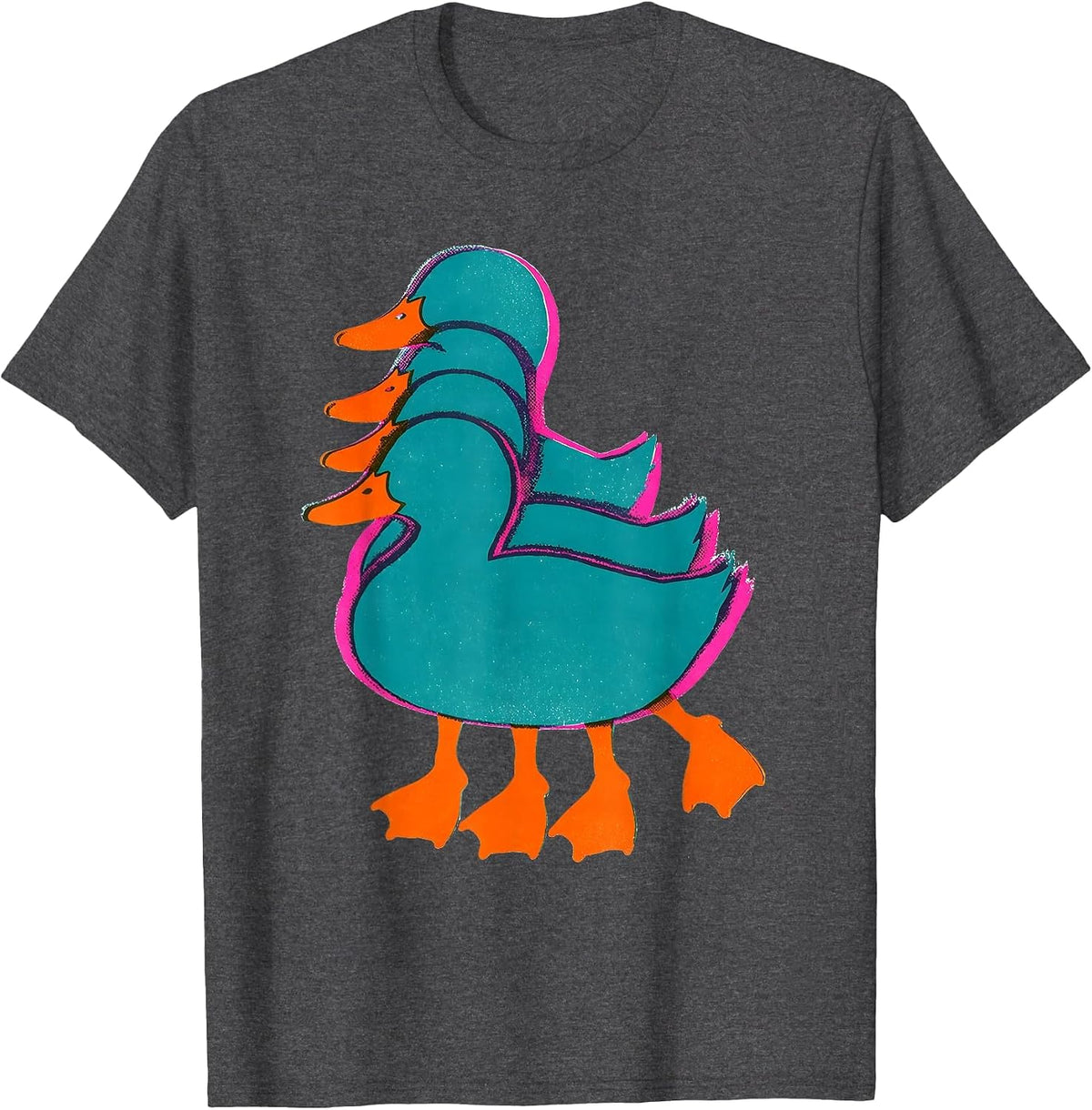 Duck Silhouette Risograph Funny Novelty Gift T-Shirt - Dark Heather Grey