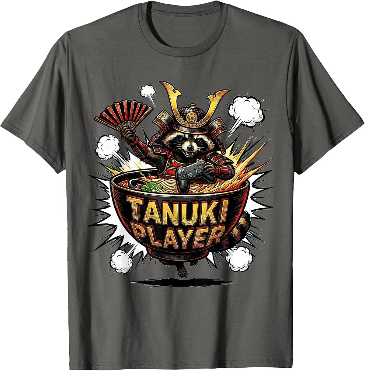 tanuki player Comic Book Anime Gaming Funny Cat Lover Gift T-Shirt - Asphalt Grey