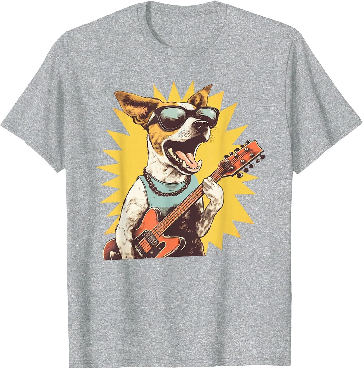 Jack Russell Terrier Playing Guitar Rock Star Dog Rocker Tee T-Shirt - Heather Grey