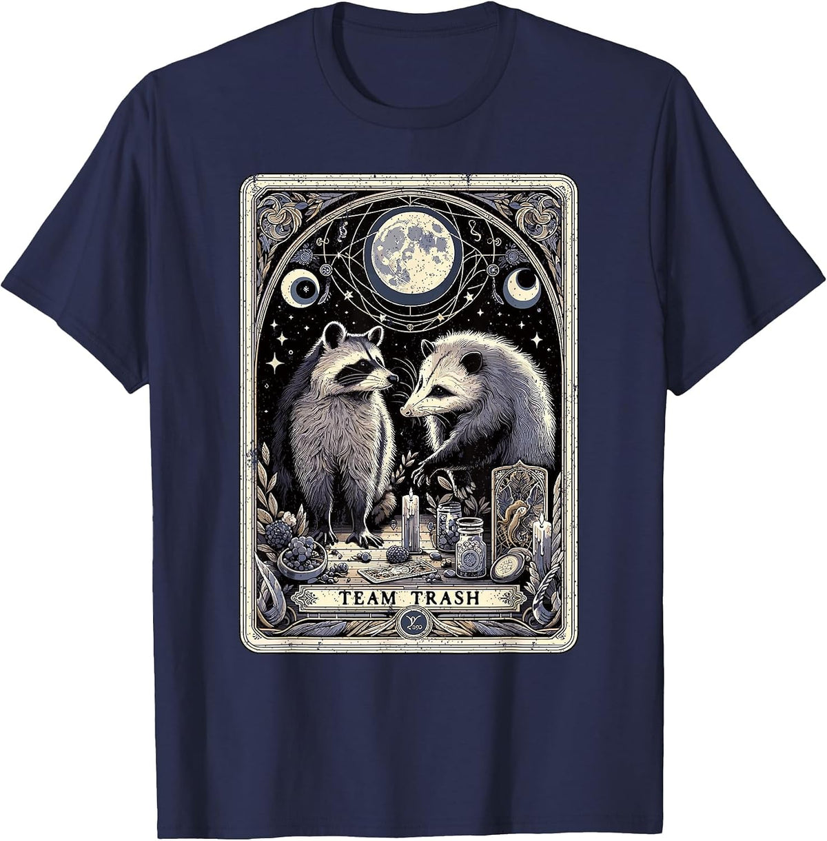 Team Trash Tarot Card Opossum Witchcraft Goth Possum Racoon T-Shirt - Navy Blue