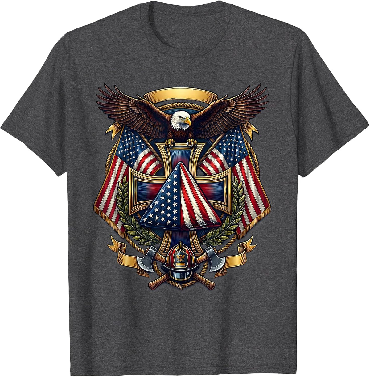 Patriot Day Folded Flag Triangle Shadow T-Shirt - Dark Heather Grey