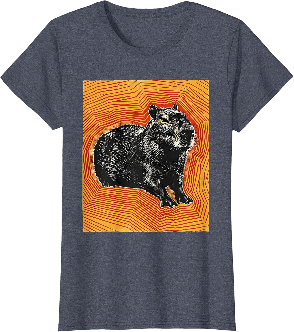 Women's Low Capybara Screenprint Poster Animal Humor T-Shirt - Heather Blue