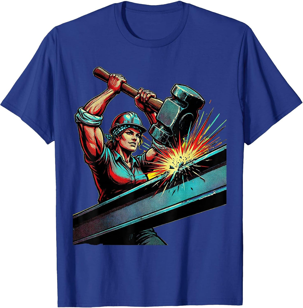 Rosie the Riveter Steel Beam Strength Graphic T-Shirt - Royal Blue