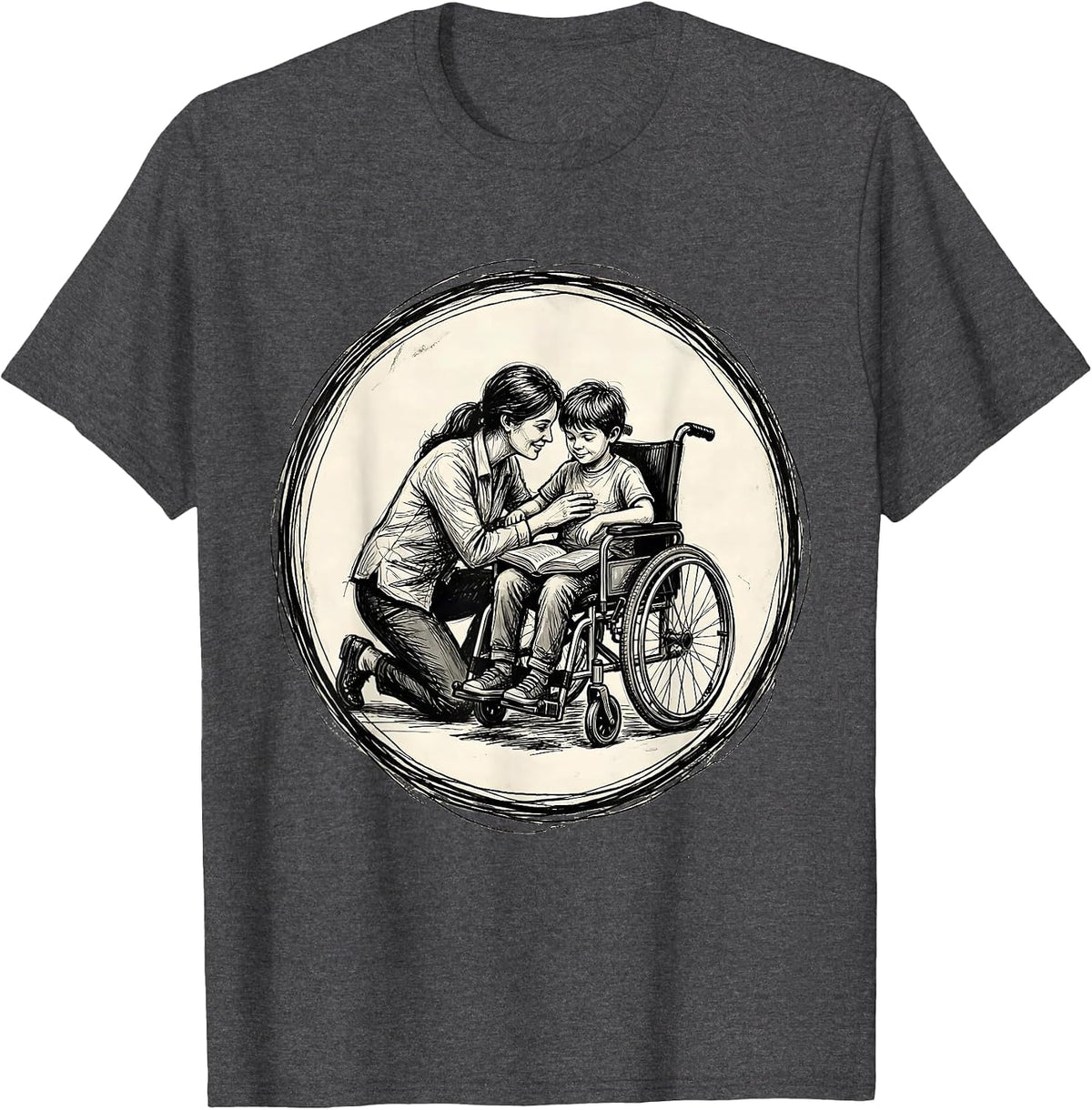 Special Education Teacher and Student Wheelchair Art T-Shirt - Dark Heather Grey