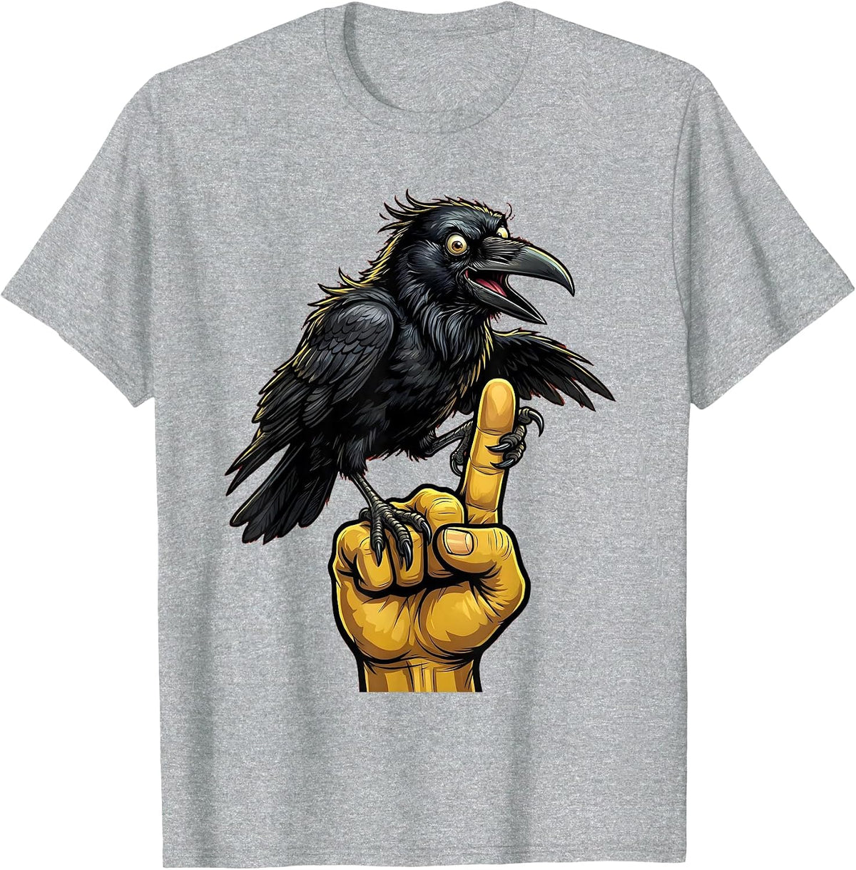Men's Crow Perched on Middle Finger Graphic T-Shirt - Heather Grey