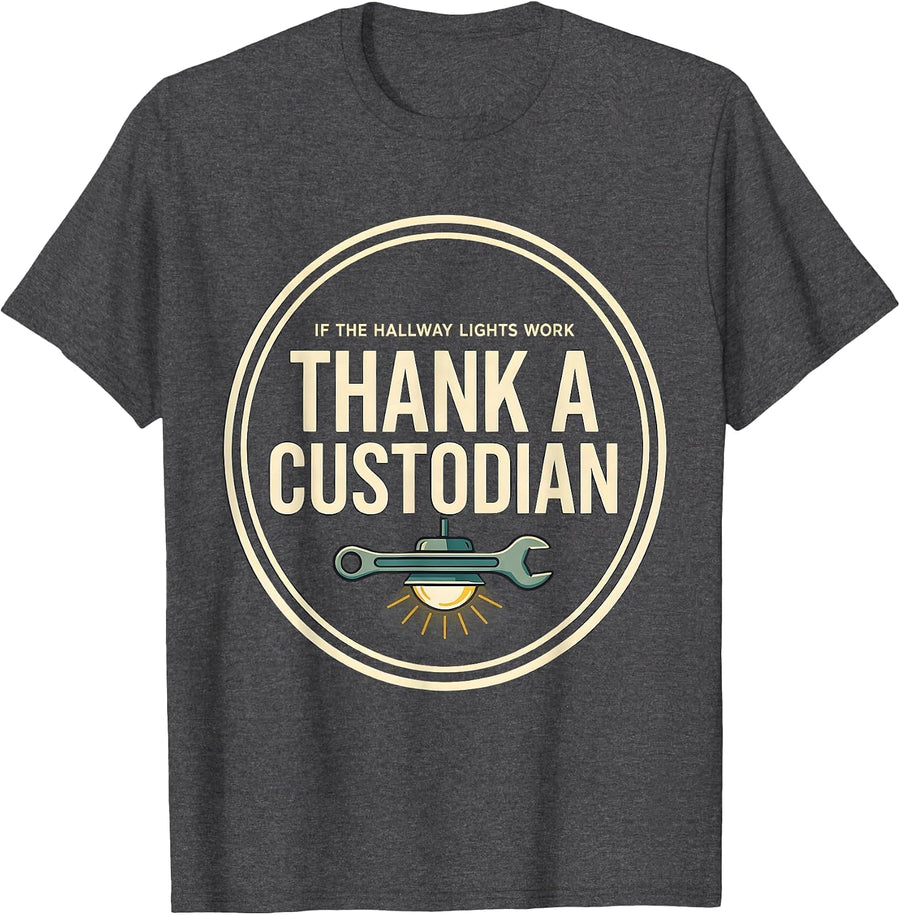 Men's If The Hallway Lights Work, Thank A Custodian Funny T-Shirt - Dark Heather Grey