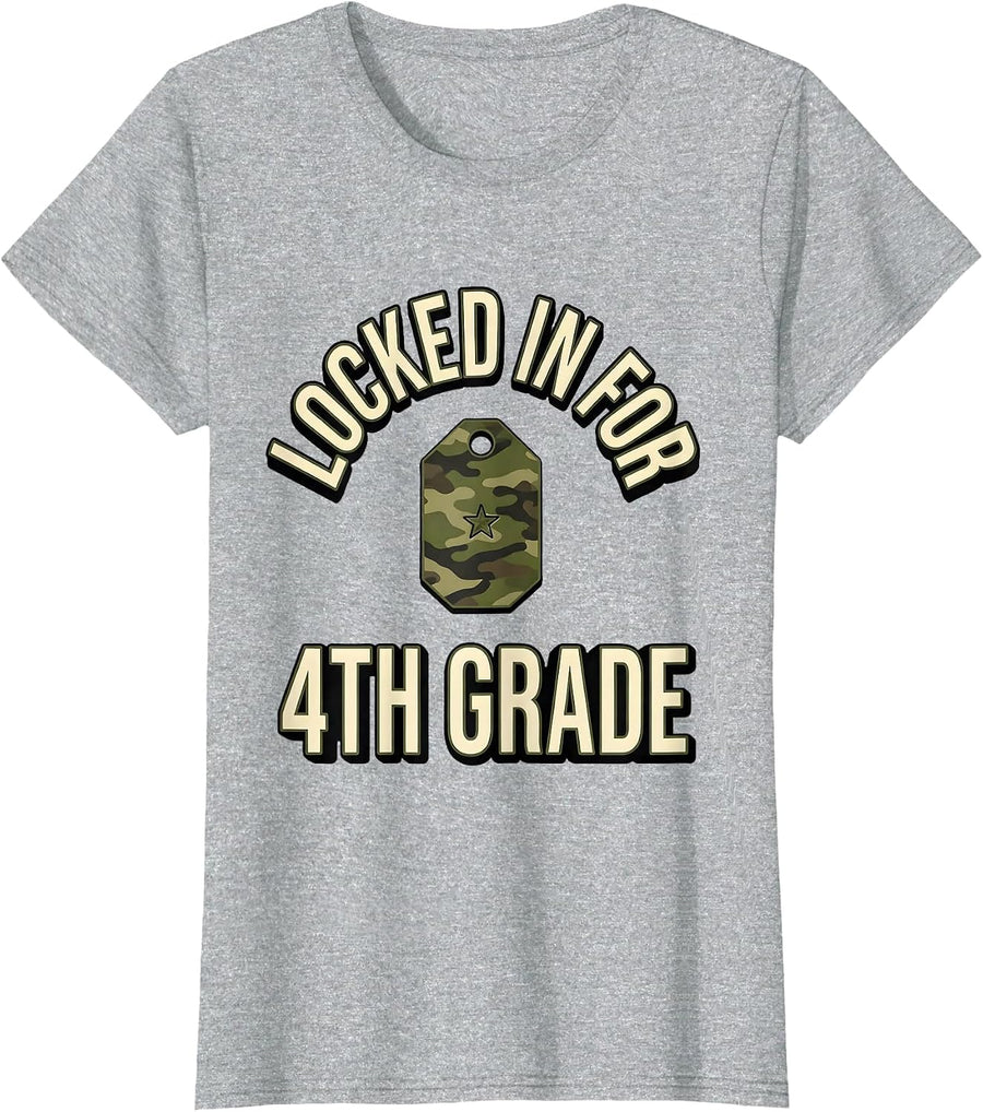 Women's Locked In For 4th Grade Camo Fourth Grade Back To School T-Shirt - Heather Grey