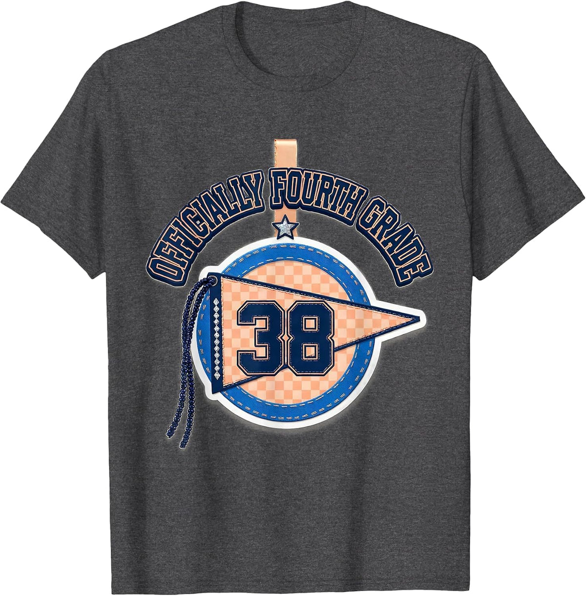 Men's Officially Fourth Grade Sparkle Varsity Back To School Girl T-Shirt - Dark Heather Grey