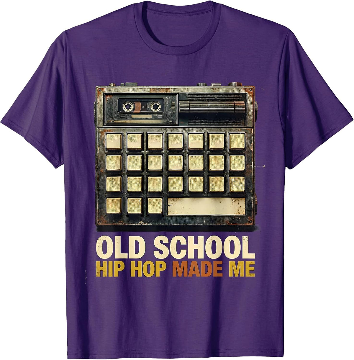 Men's Old School Hip Hop Made Me Vintage Retro Cassette Rap T-Shirt - Purple