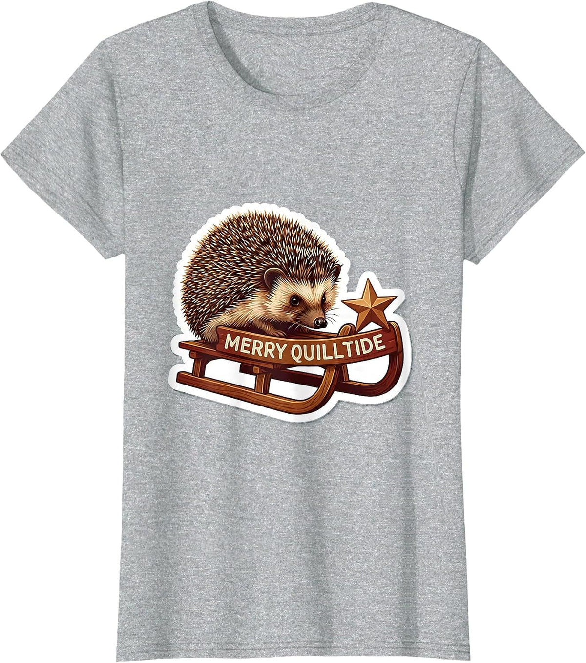 Merry Quilltide Cute Hedgehog Christmas Humor Gift T-Shirt - Heather Grey