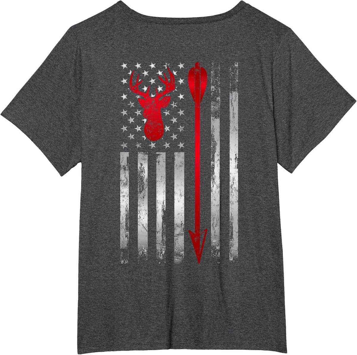 Bowhunter Patriotic American USA Flag Deer Bow Hunting T-Shirt - Dark Heather Grey