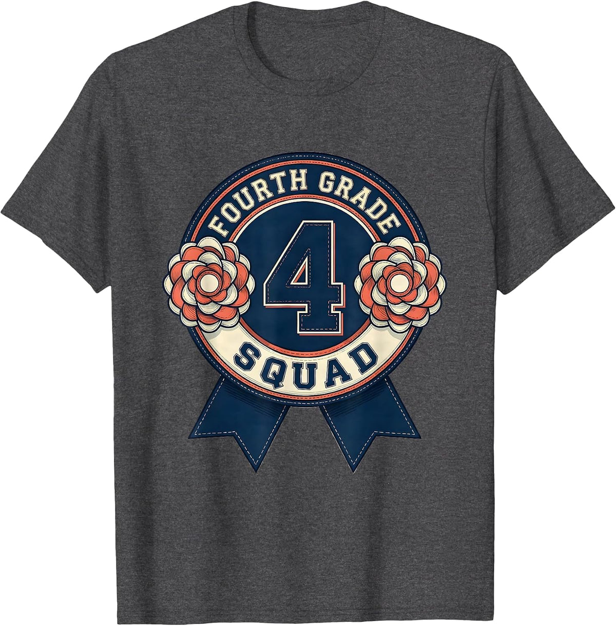 Men's Fourth Grade Squad Cheerful Pennant Back To School Girls T-Shirt - Dark Heather Grey
