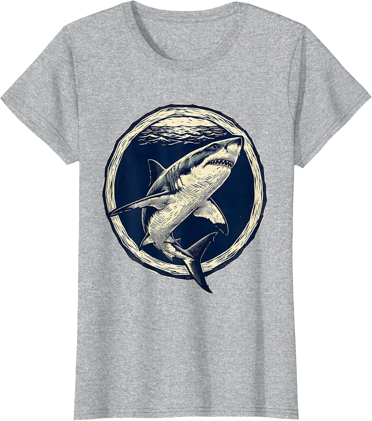 Women's Great White Shark Underwater Hawaiian Ocean Design T-Shirt - Heather Grey