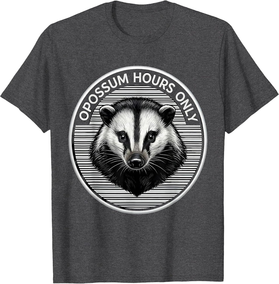 Men's Opossum Hours Only Funny Nocturnal Design T-Shirt - Dark Heather Grey