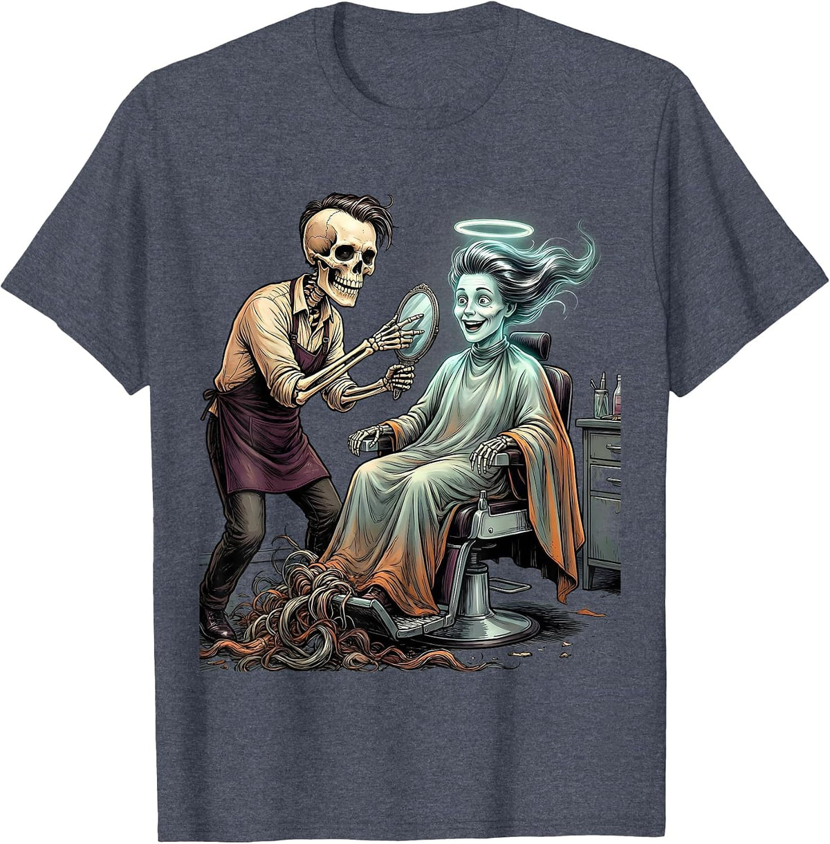 Skeleton Hairstylist Ghost Client Halloween Hairdresser T-Shirt - Heather Blue