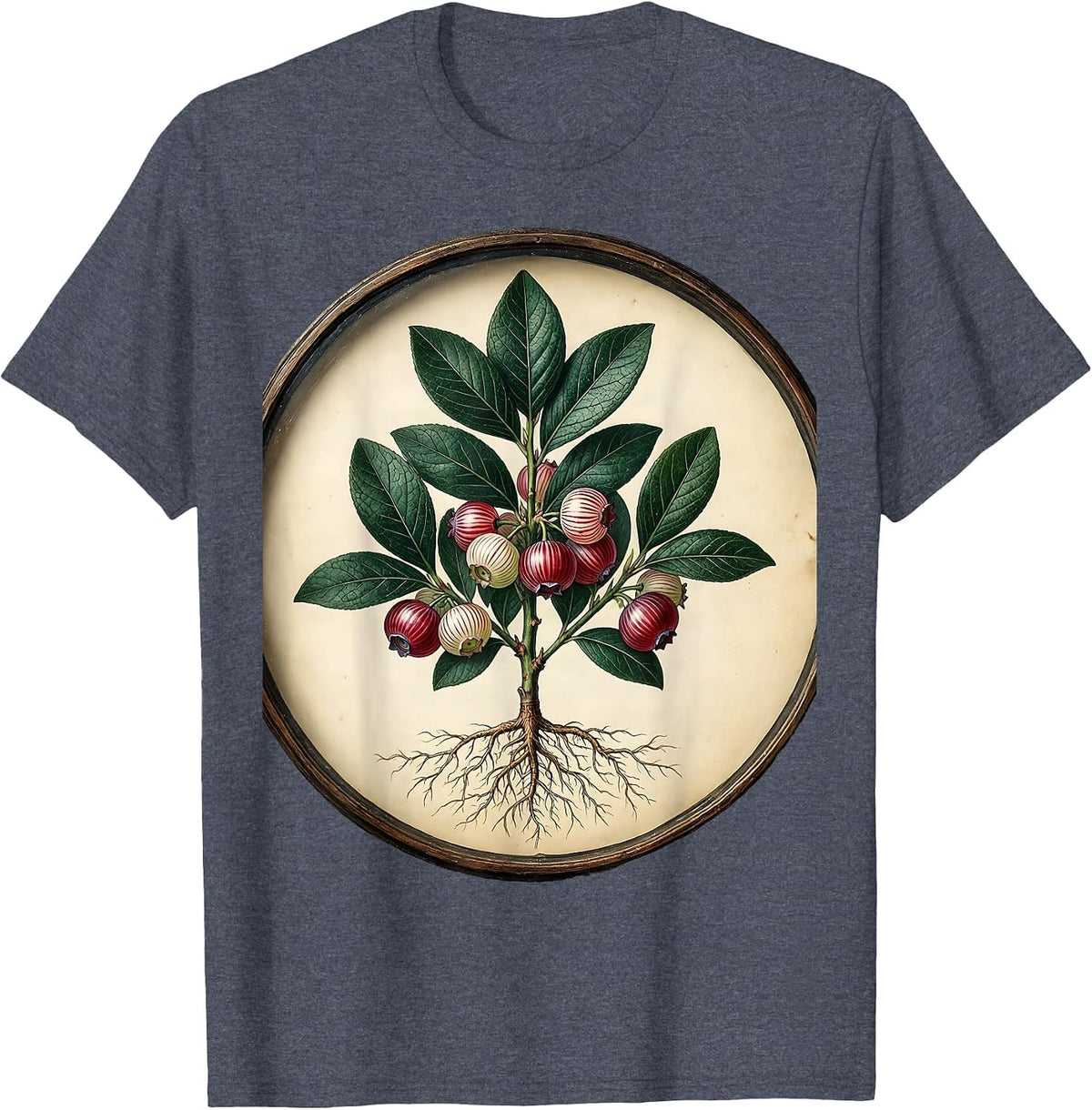 Red White and Blueberries Patriotic Berry Bush T-Shirt - Heather Blue