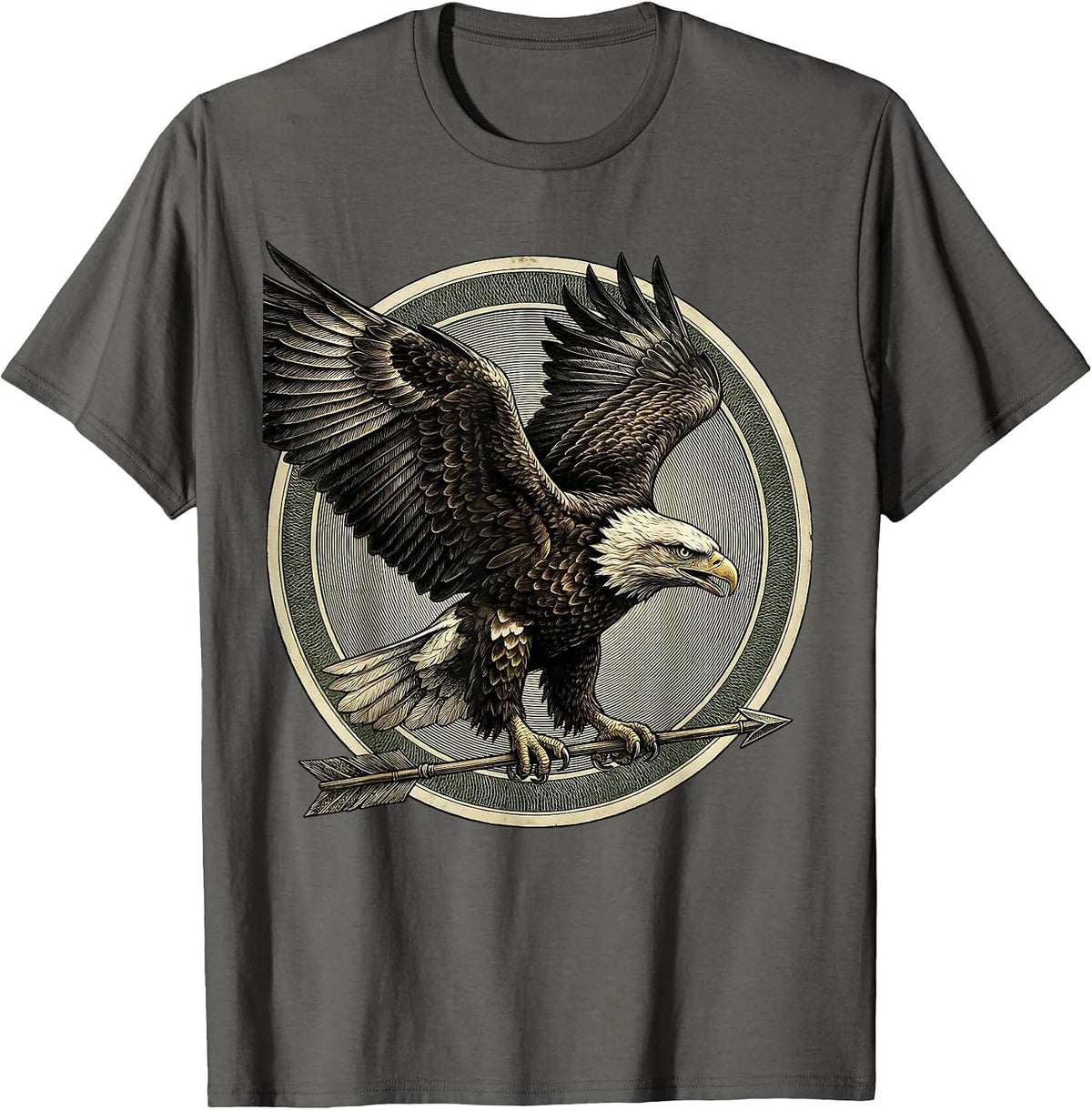 Eagle Clutching Arrow Patriotic Graphic Design T-Shirt - Asphalt Grey