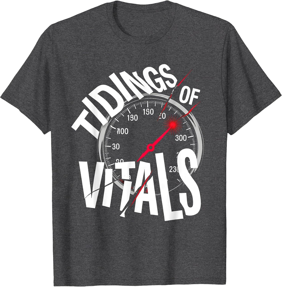 Men's Tidings Of Vitals New Wave Typography Medical Tech Christmas T-Shirt - Dark Heather Grey
