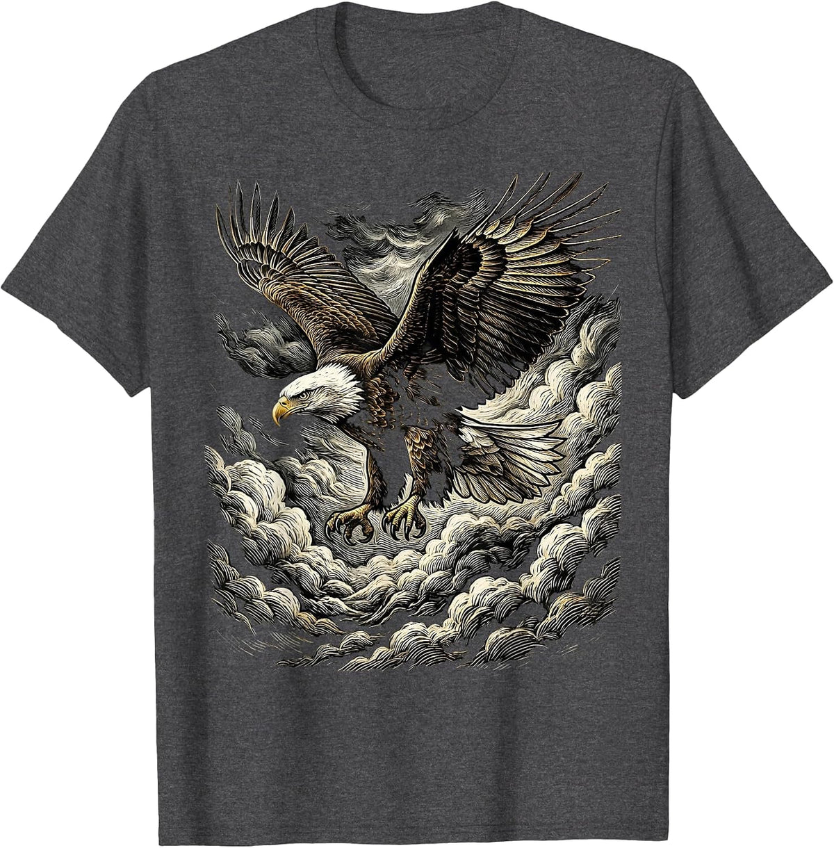 Men's Eagle Soaring Above Storm Clouds Patriotic Design T-Shirt - Dark Heather Grey