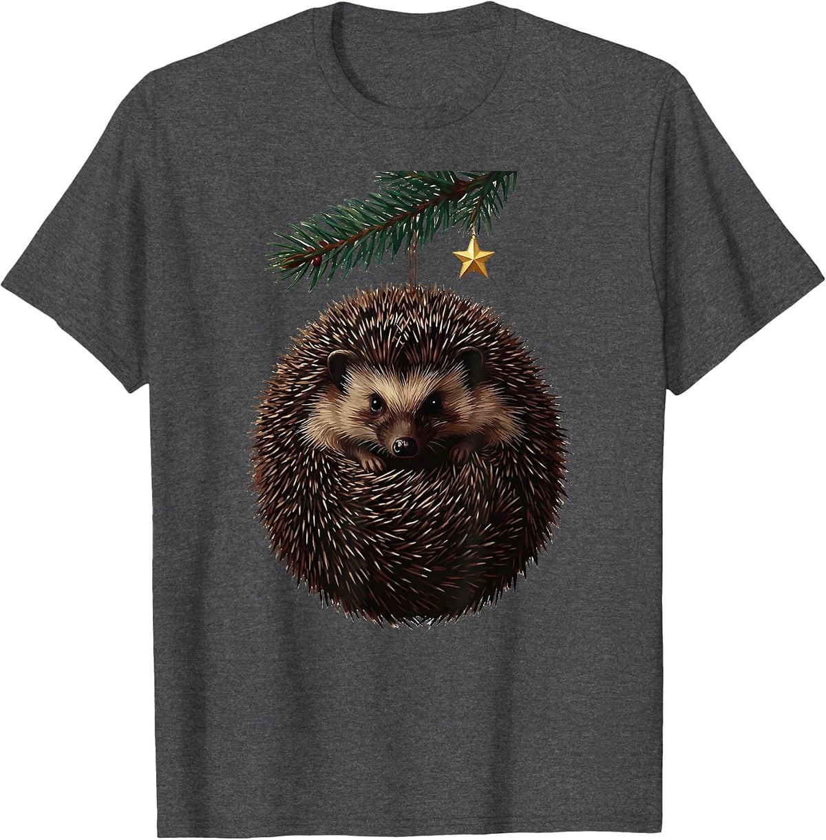 Men's Curled Hedgehog Ornament Cute Christmas Hedgehog Lover Gift T-Shirt - Dark Heather Grey