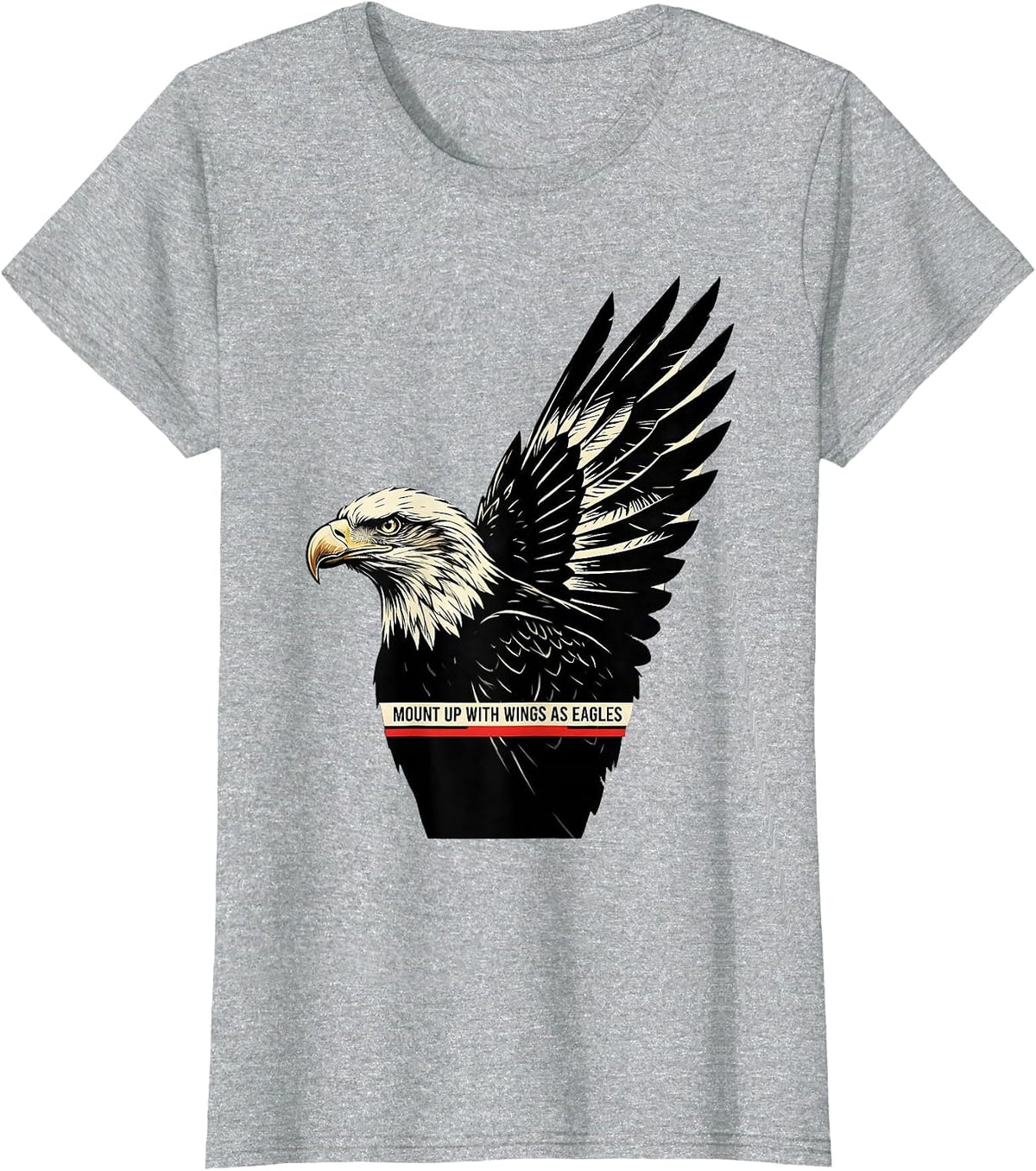 Women's Mount Up With Wings As Eagles Stencil Graphic Eagle Lover T-Shirt - Heather Grey