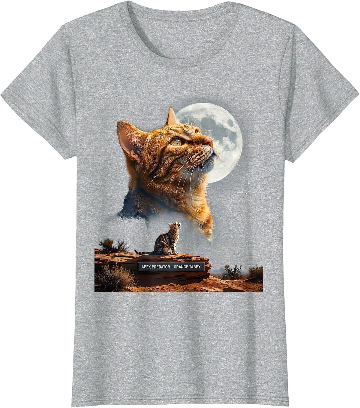 Women's Apex Predator Orange Tabby Cat Howling at Moon 90's Retro T-Shirt - Heather Grey