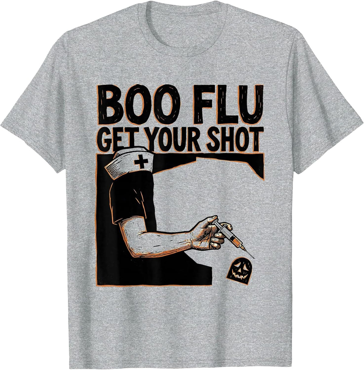 Men's Boo Flu Get Your Shot Funny Nurse Halloween Humor T-Shirt - Heather Grey