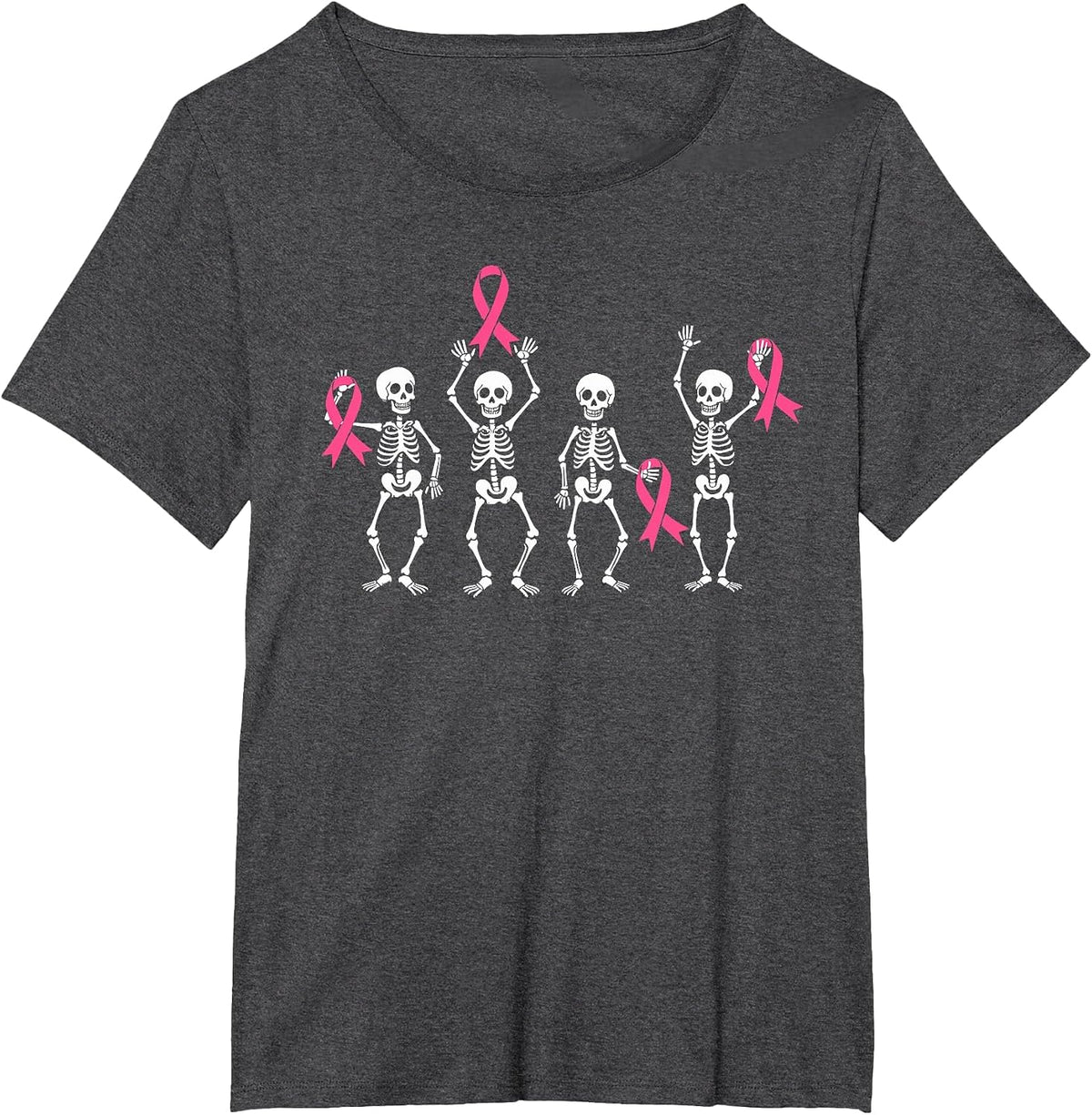 Skeletons Pink Ribbon Family Breast Cancer Awareness T-Shirt - Dark Heather Grey