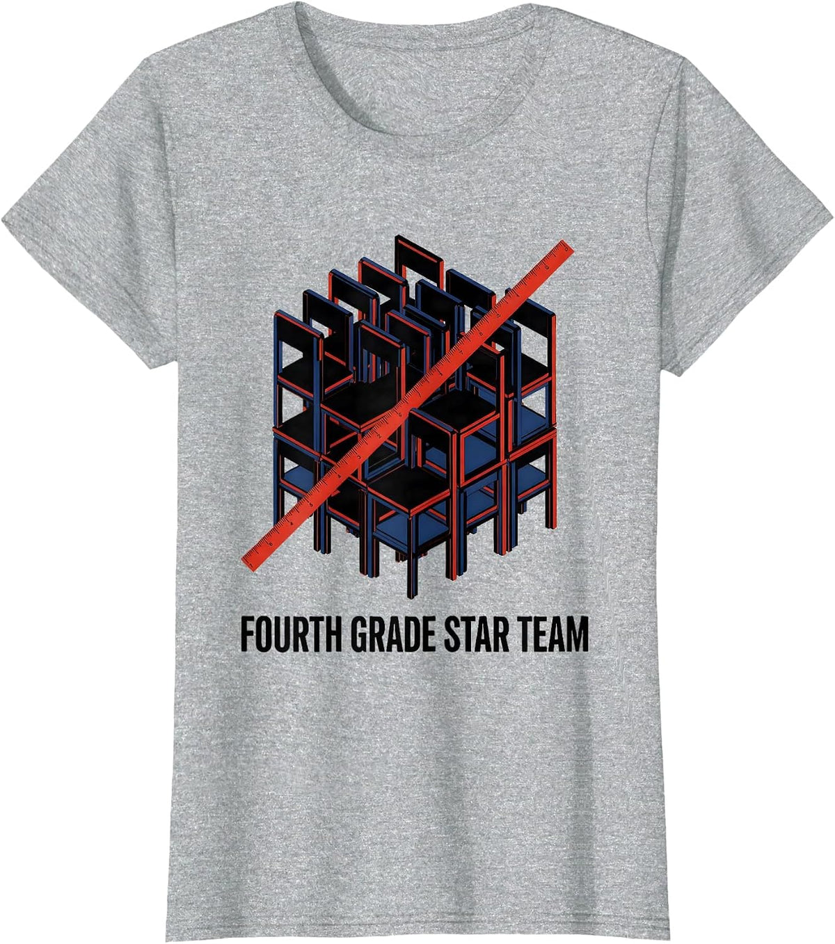 Fourth Grade Star Team Bauhaus Modernist Teacher Pride T-Shirt - Heather Grey