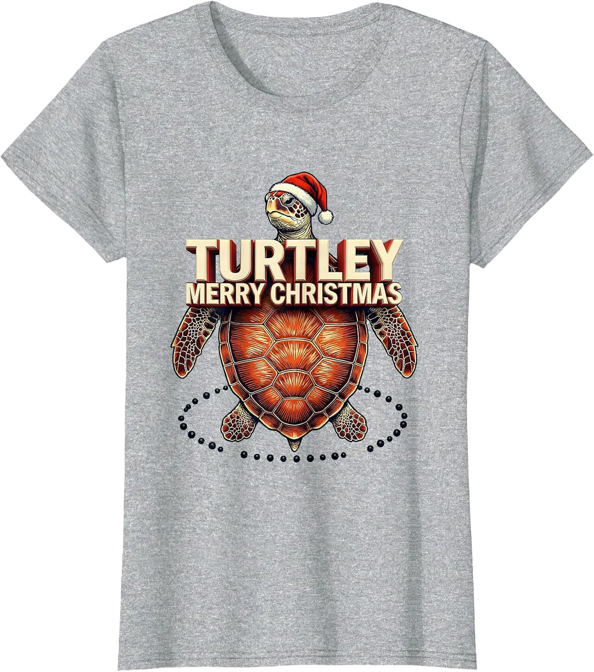 Women's Turtley Merry Christmas Whimsical Sea Turtle Santa Hat T-Shirt - Heather Grey