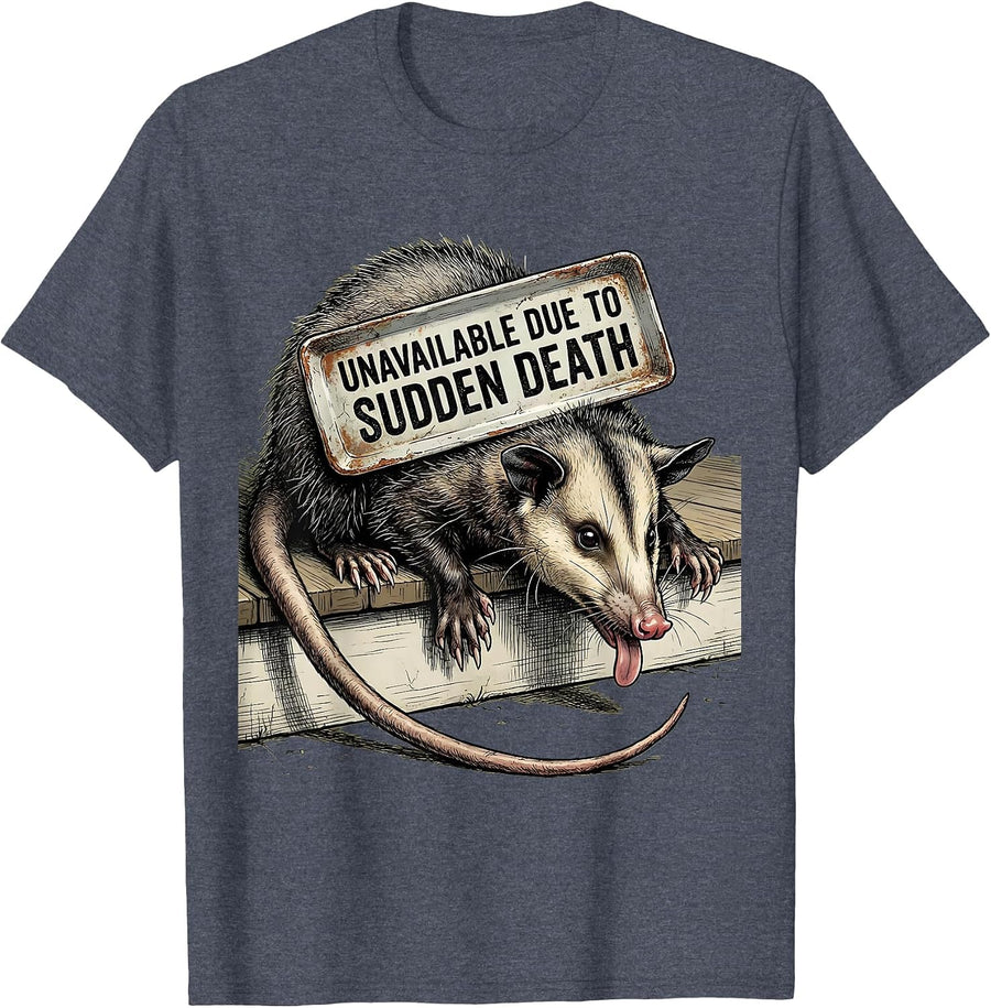 Unavailable Due To Sudden Death Funny Opossum Meme Absurdist T-Shirt - Heather Blue