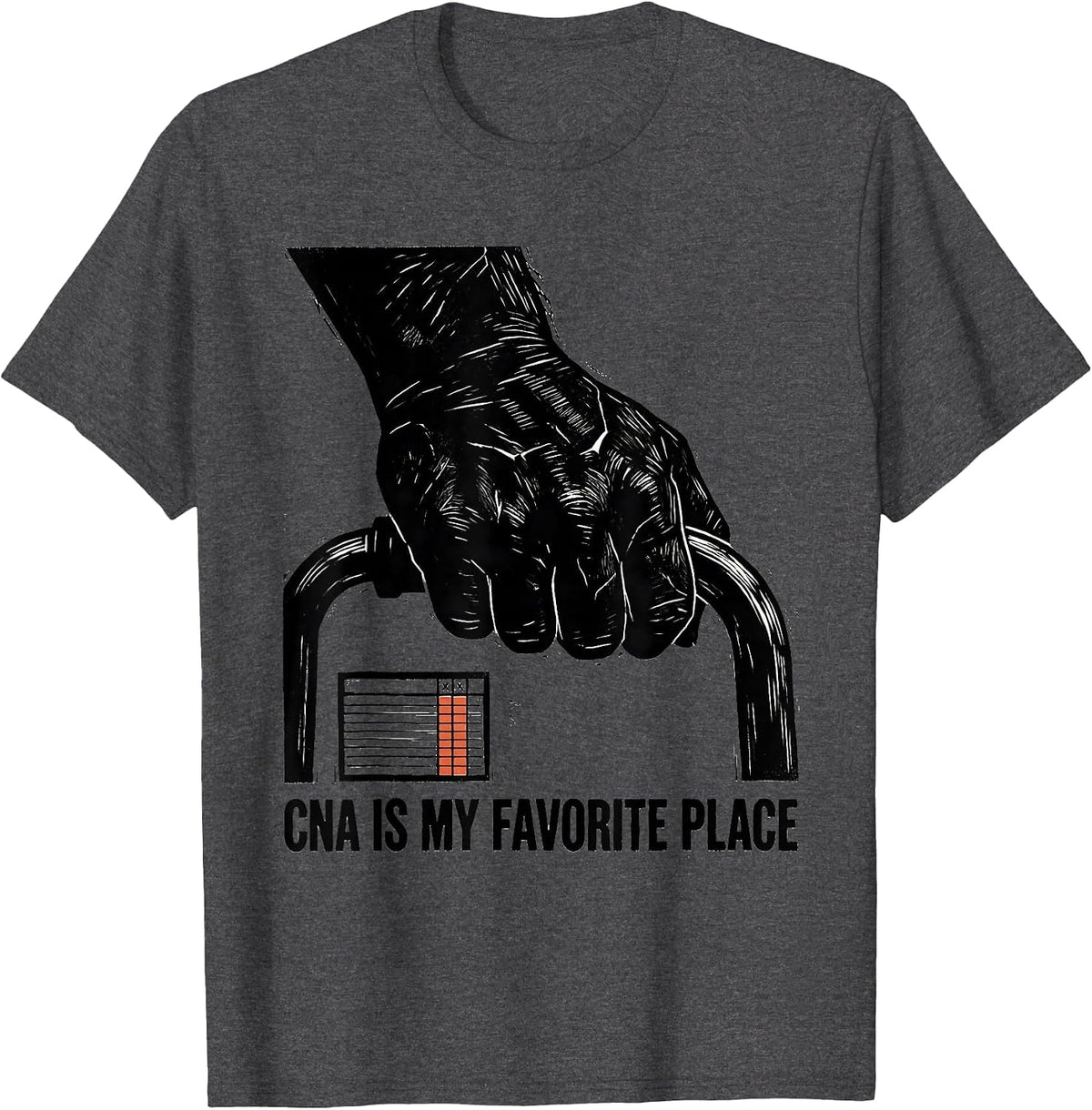 CNA Is My Favorite Place Linocut Healthcare Worker Pride T-Shirt - Dark Heather Grey