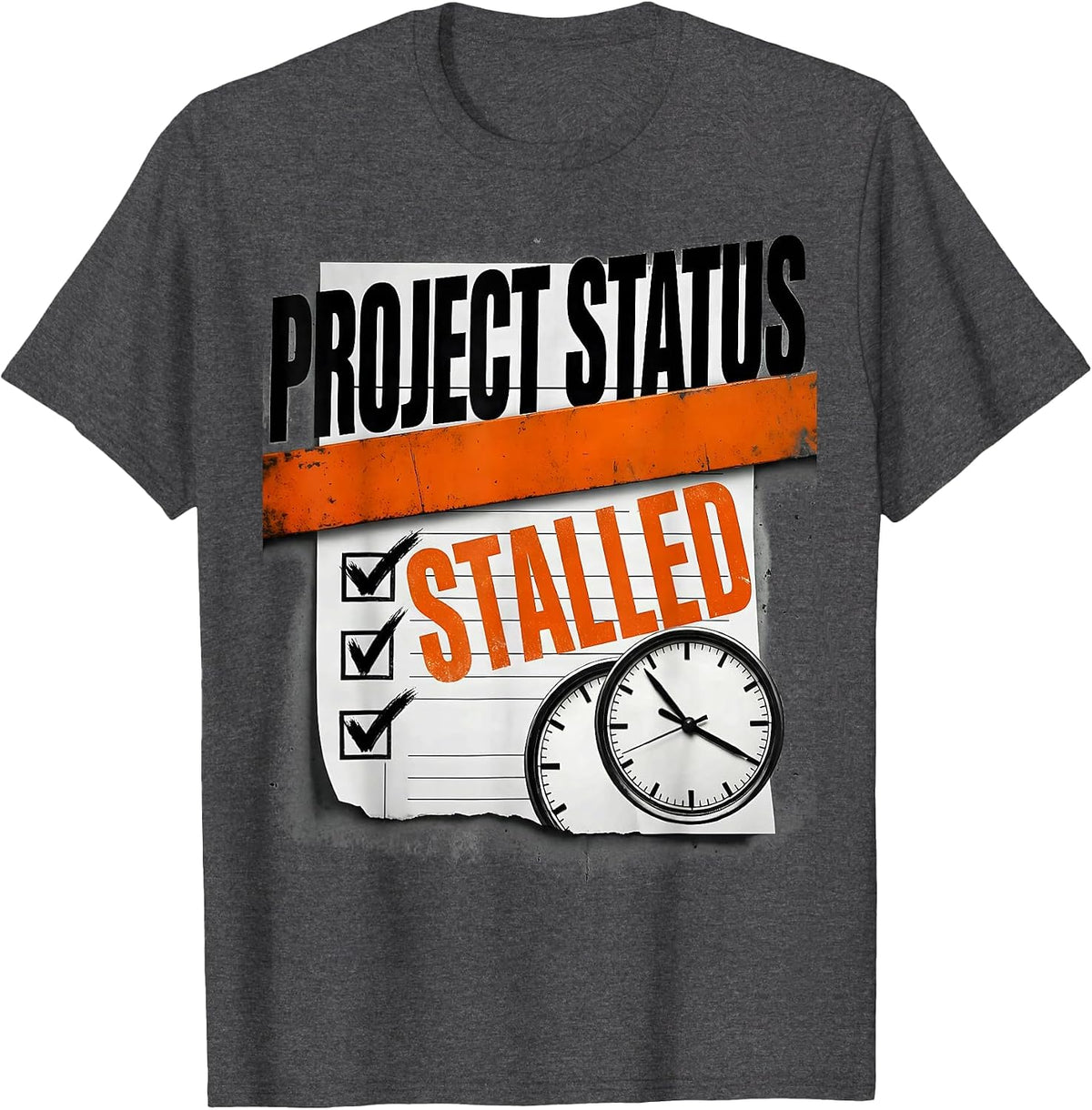 Project Status Stalled Funny Mechanic Skeleton Auto Repair T-Shirt - Dark Heather Grey