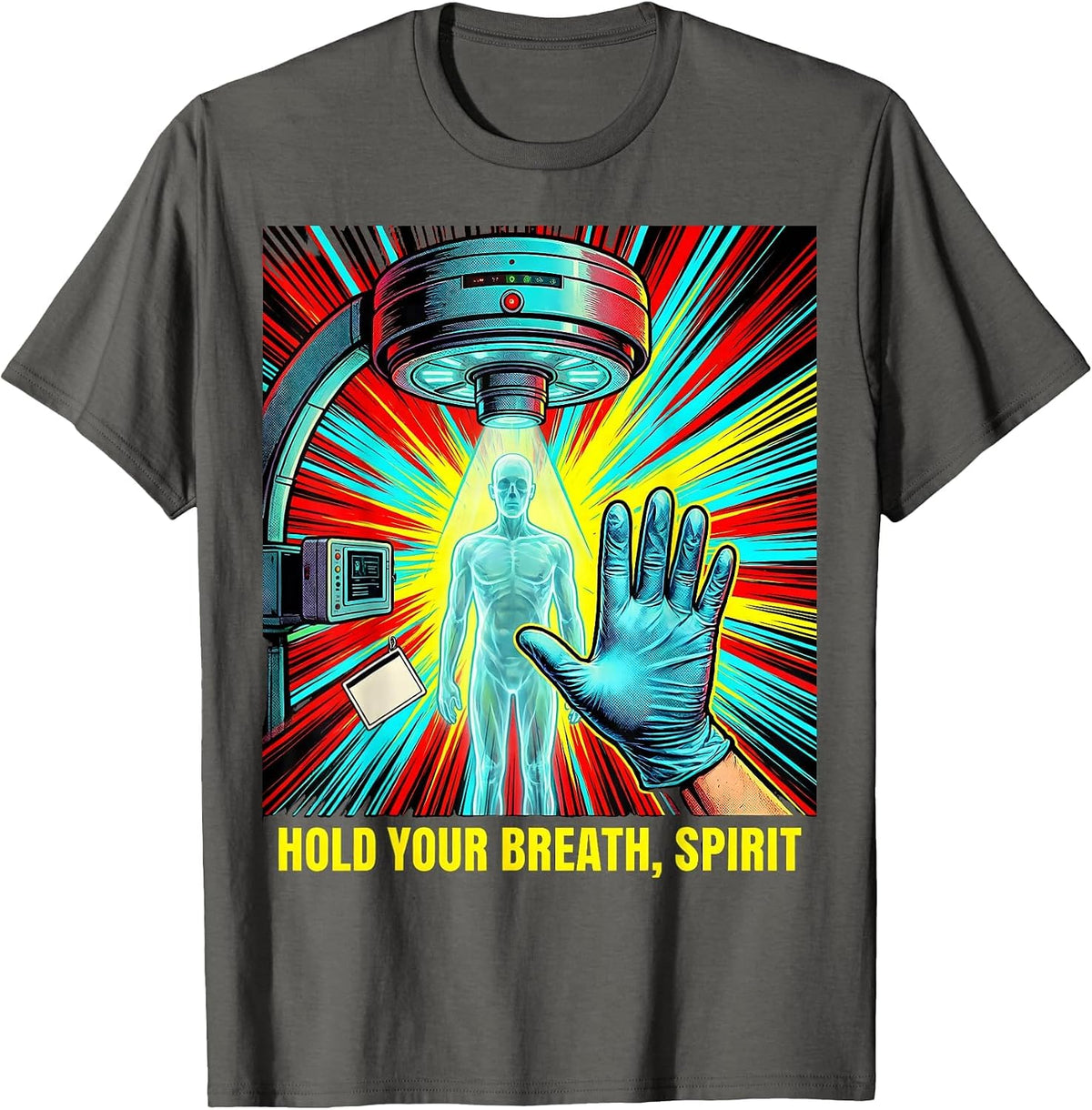 Hold Your Breath, Spirit Pop Art Radiology Tech Halloween T-Shirt - Asphalt Grey