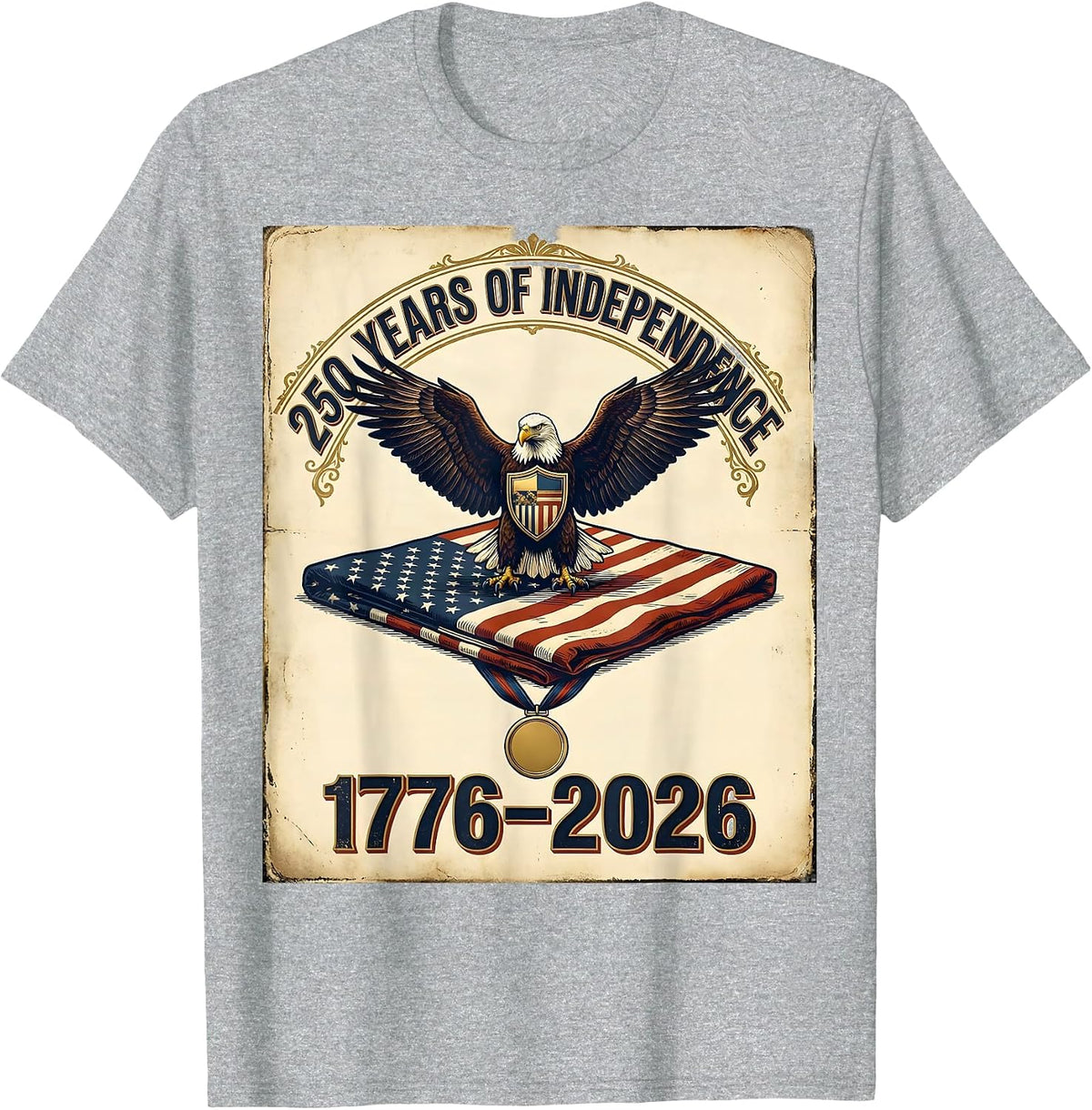 Men's 250 Years Of Independence 1776–2026 Vintage Patriotic Eagle T-Shirt - Heather Grey