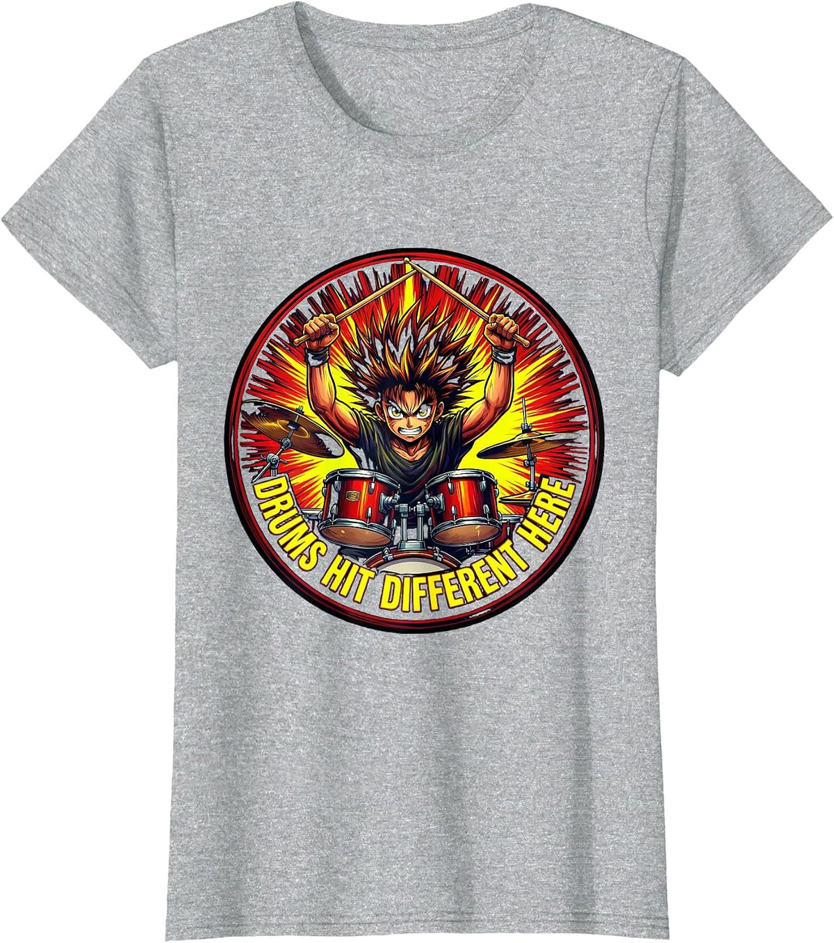 Drums Hit Different Here Band Music Design T-Shirt - Heather Grey