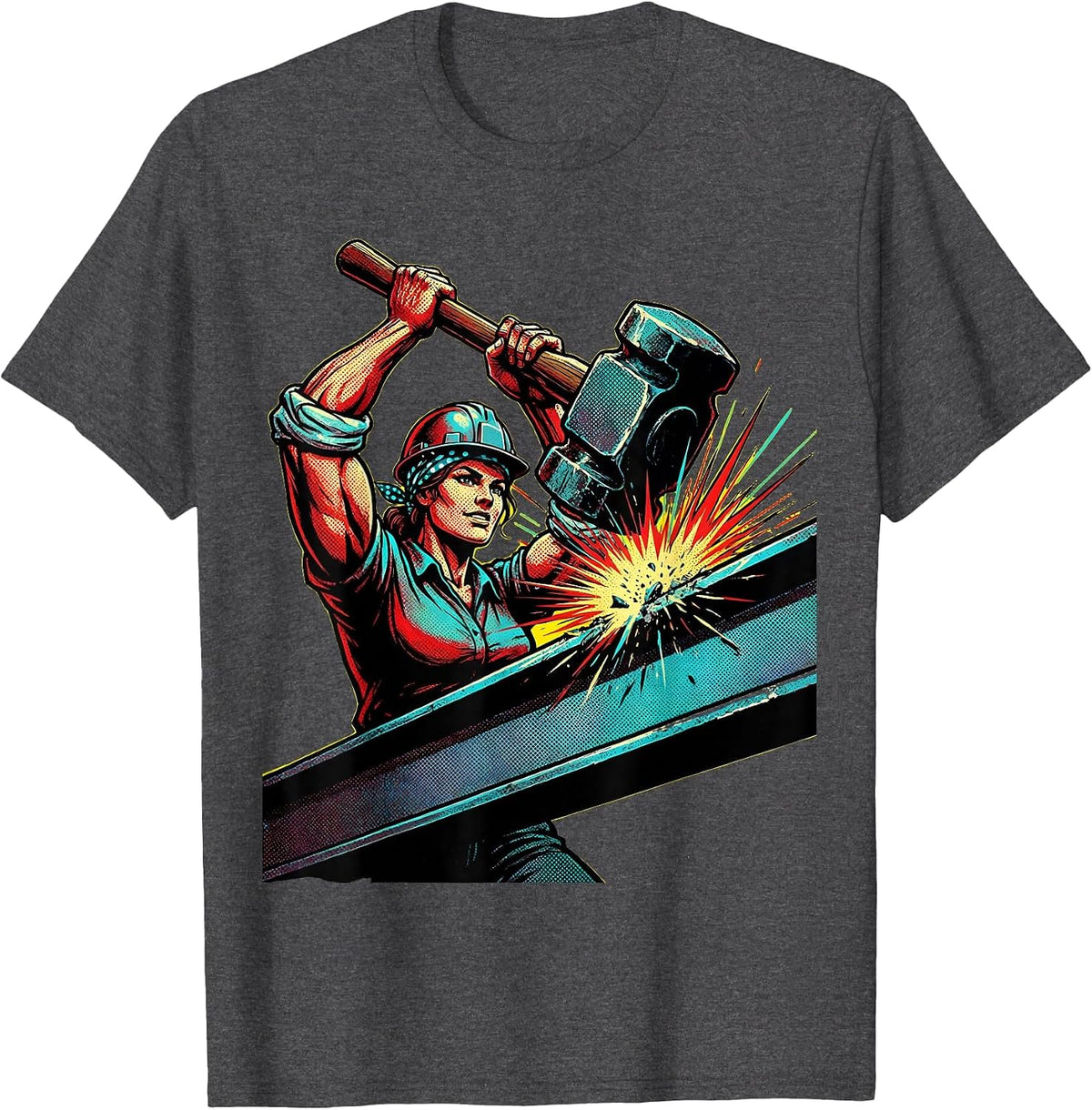 Rosie the Riveter Steel Beam Strength Graphic T-Shirt - Dark Heather Grey