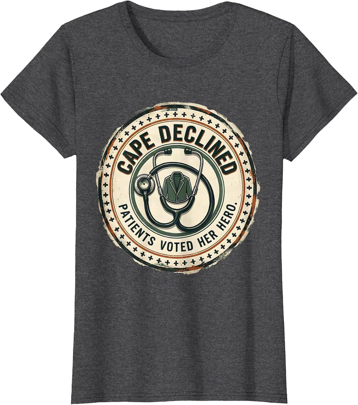 Women's Cape Declined, Patients Voted Her Hero Vintage Nurse Tribute T-Shirt - Dark Heather Grey