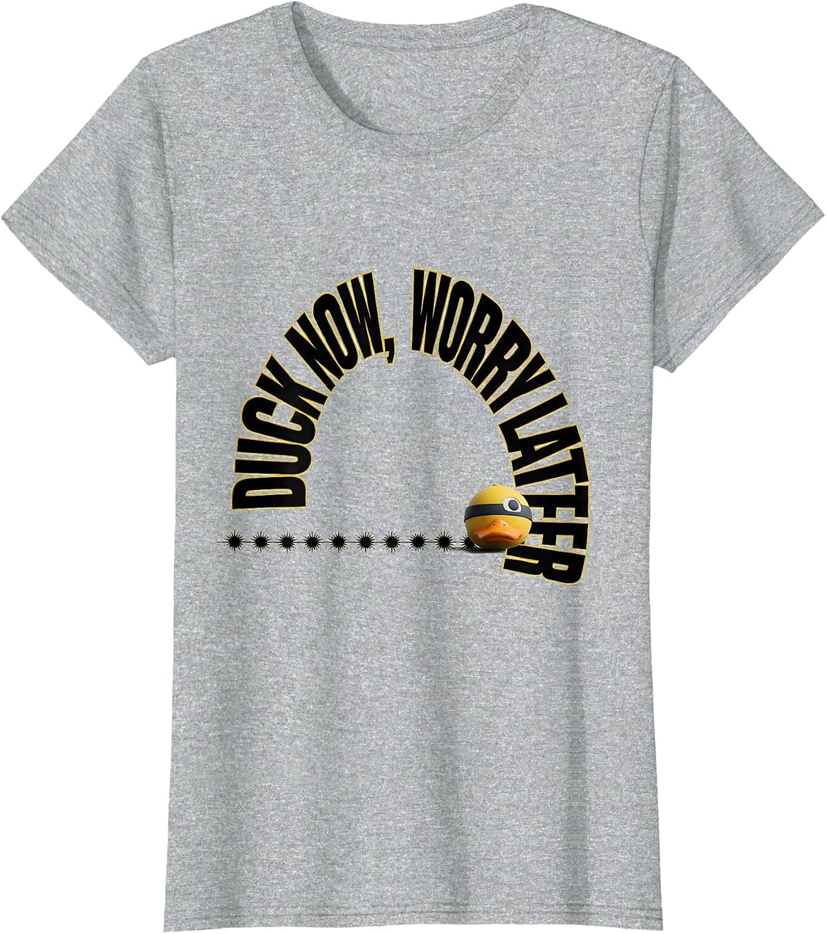 Duck Now, Worry Later Funny Duck Novelty Gift T-Shirt - Heather Grey