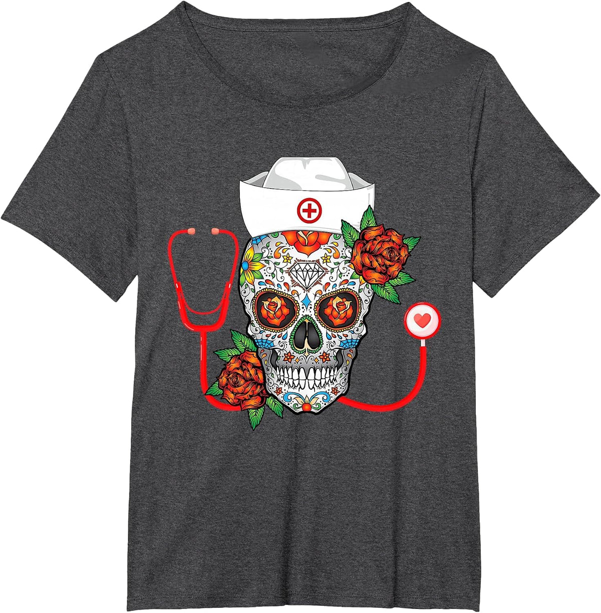 Funny Nursing Calavera Dia de Muertos Halloween Day Girls T-Shirt - Dark Heather Grey
