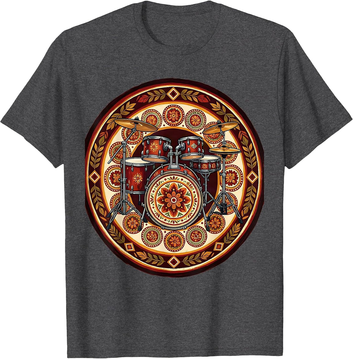 Drum Kit Overhead View Music Teacher Gift T-Shirt - Dark Heather Grey