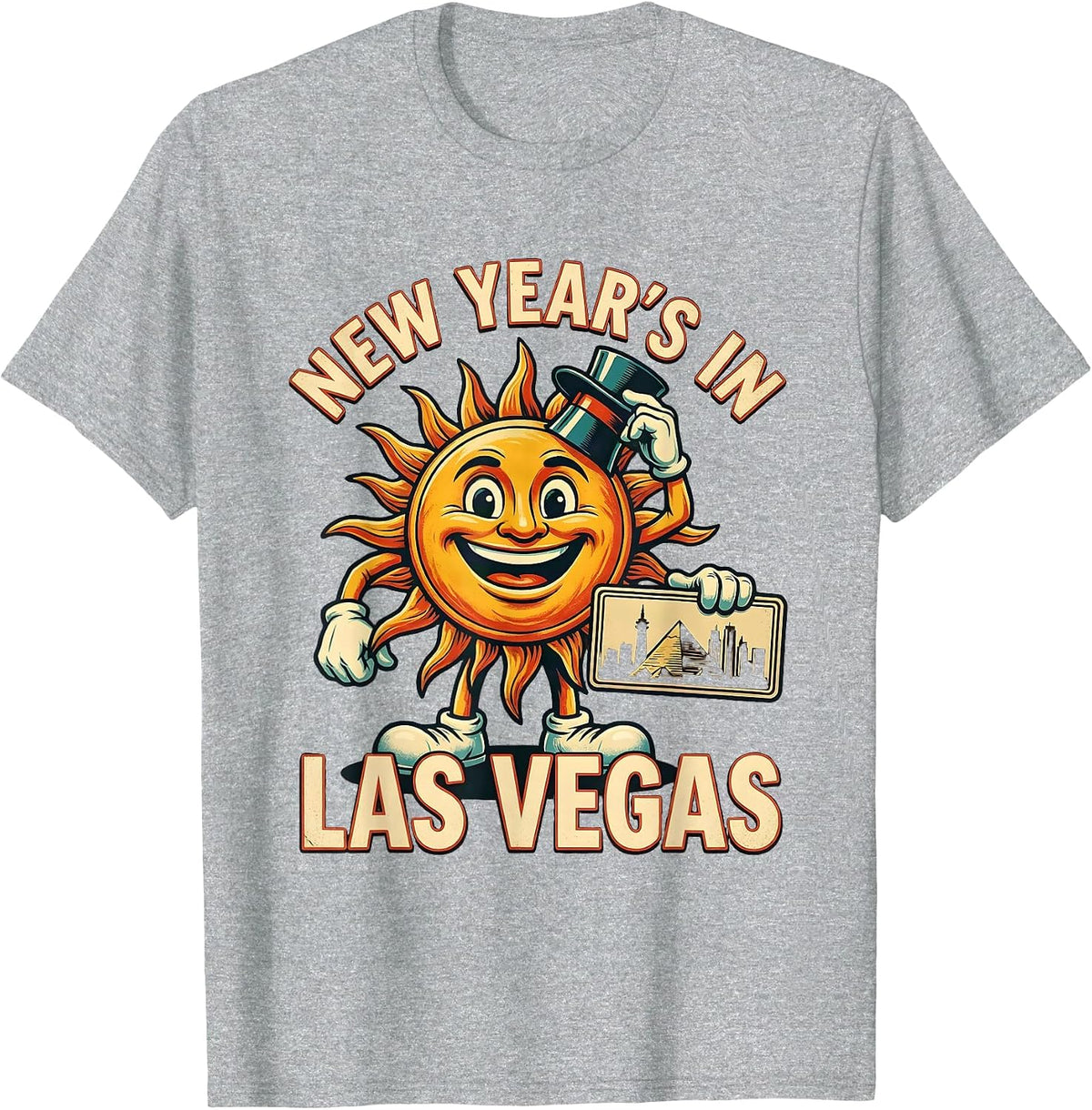 Men's New Year's In Las Vegas Retro Advertising Mascot Vacation T-Shirt - Heather Grey