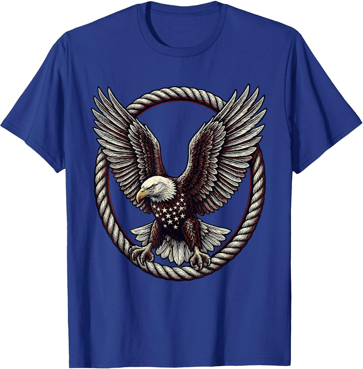 Men's American Flag Eagle Feathers Patriotic Soaring Design T-Shirt - Royal Blue
