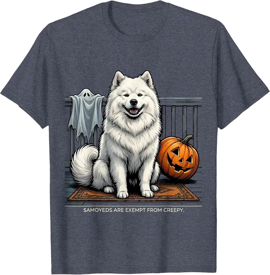 Samoyeds Are Exempt From Creepy Funny Dog Halloween T-Shirt - Heather Blue