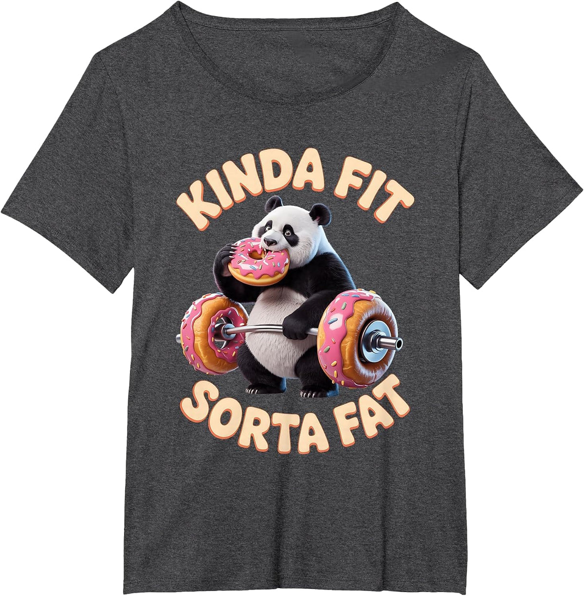 Kinda Fit S0rta Fat Funny Gym Panda Weightlifting Donut T-Shirt - Dark Heather Grey