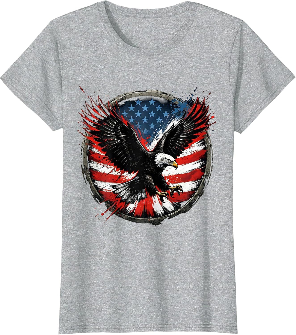 American Flag Dissolving Into Eagle Feathers T-Shirt - Heather Grey