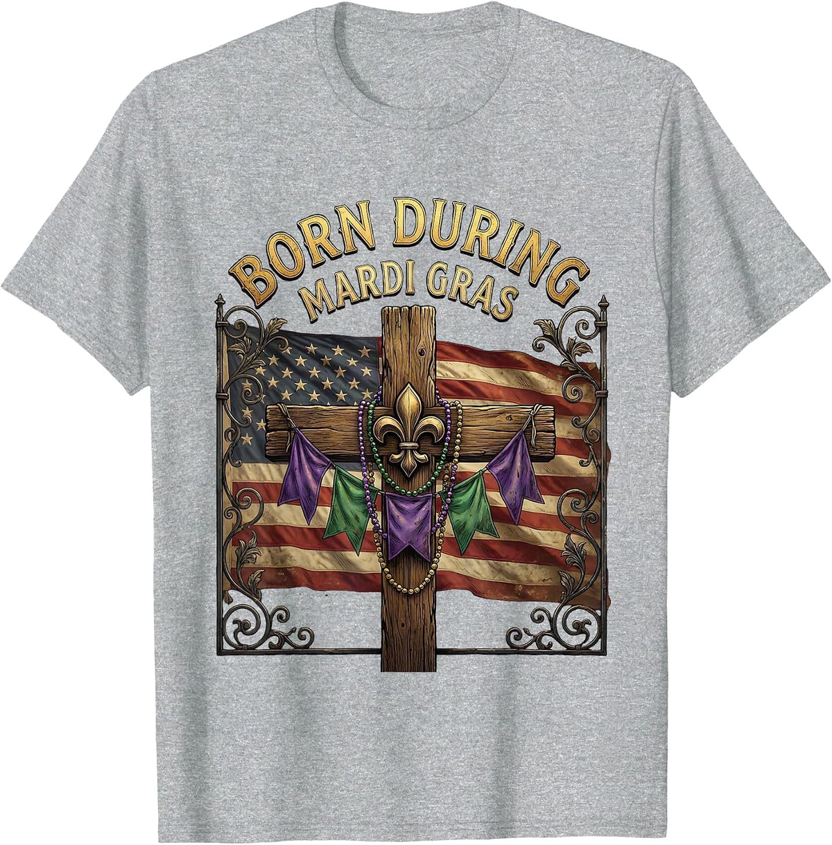 Men's Born During Mardi Gras Festive Celebration Design T-Shirt - Heather Grey