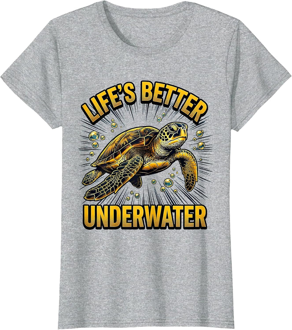 Life's Better Underwater Turtle Ocean Design T-Shirt - Heather Grey